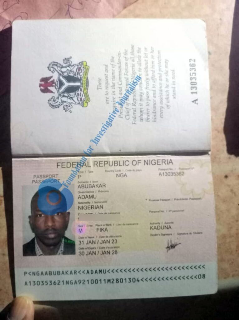 A copy of Adamu Abubakar’s Nigerian passport