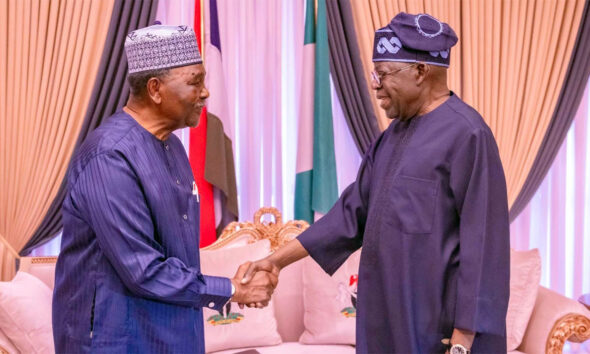 Former military head of state, General Yakubu Gowon and President Bola Ahmed Tinubu