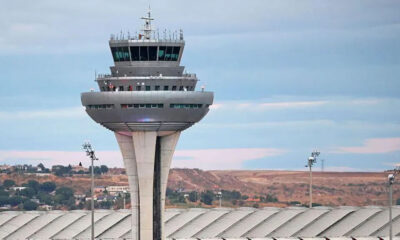 The control tower at Adolfo Suarez Airport in Madrid, Spain in 2025