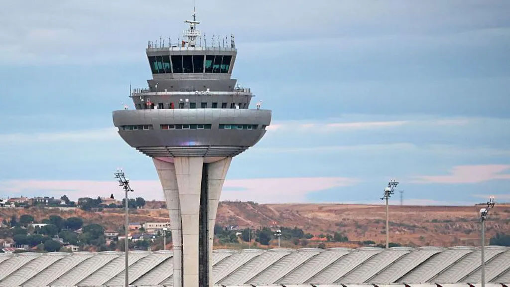 The control tower at Adolfo Suarez Airport in Madrid, Spain in 2025