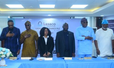 L-R: Deputy Managing Director, Rilwan Oshinusi; Non-Executive Director, Biodun Dosunmu; Betridge; Managing Director, Adeyemo Shobo; Non-Executive Director, Oluwatobiloba Lawal; Fola Tinubu, during a signing ceremony on rights issue of N18.47bn.
