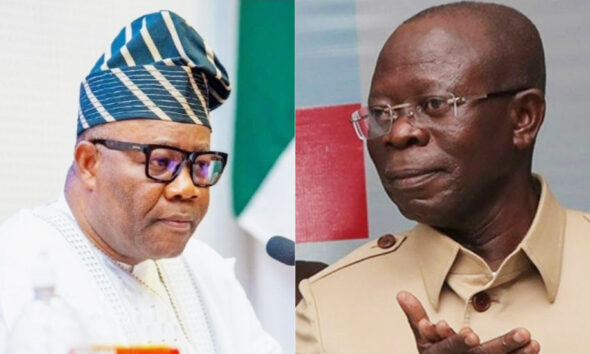 Senate President Godswill Akpabio and Senator Adams Oshiomhole