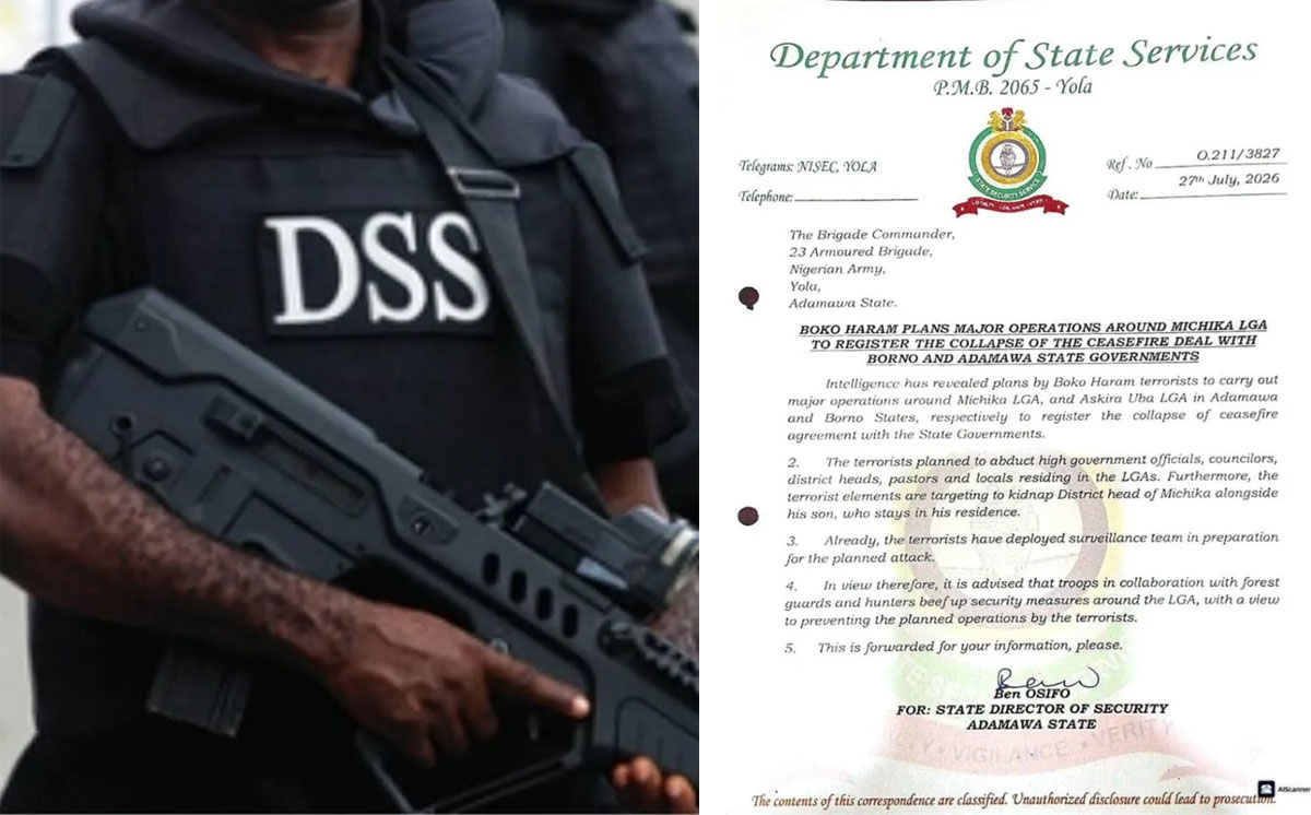 Leaked DSS memo warns of planned Boko Haram attacks, kidnappings in Adamawa, Borno