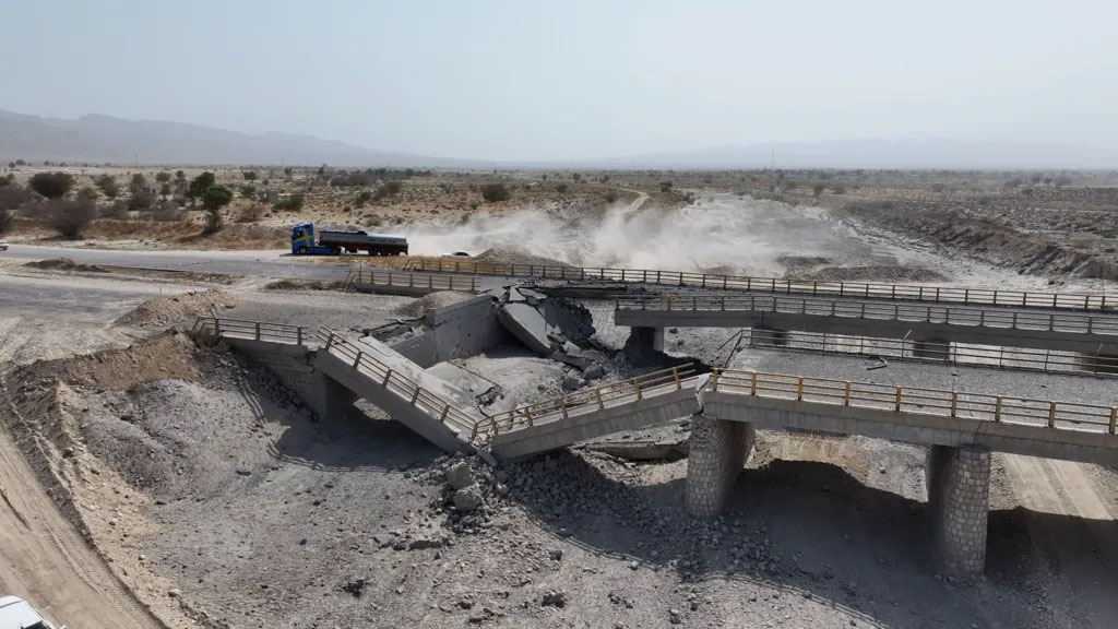 Images shared on Friday showed a damaged bridge in Iran's southern Hormozgan province