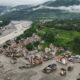 A drone view shows mud covering buildings and property following a flash flood in Trishuli, Nuwakot district, Nepal, on Aug. 27. REUTERS/YONHAP