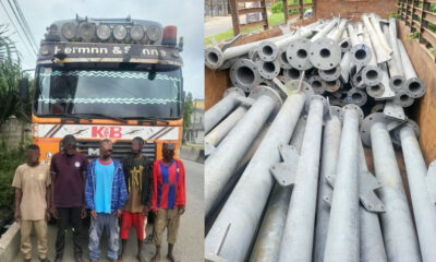 Lagos Police arrest five suspected telecom vandals, recover truckload of iron rods