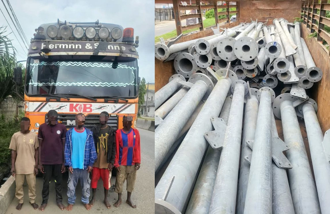 Lagos Police arrest five suspected telecom vandals, recover truckload of iron rods