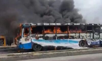Lagos Mob Sets BRT Bus Ablaze After Fatal Crash, Driver Rescued