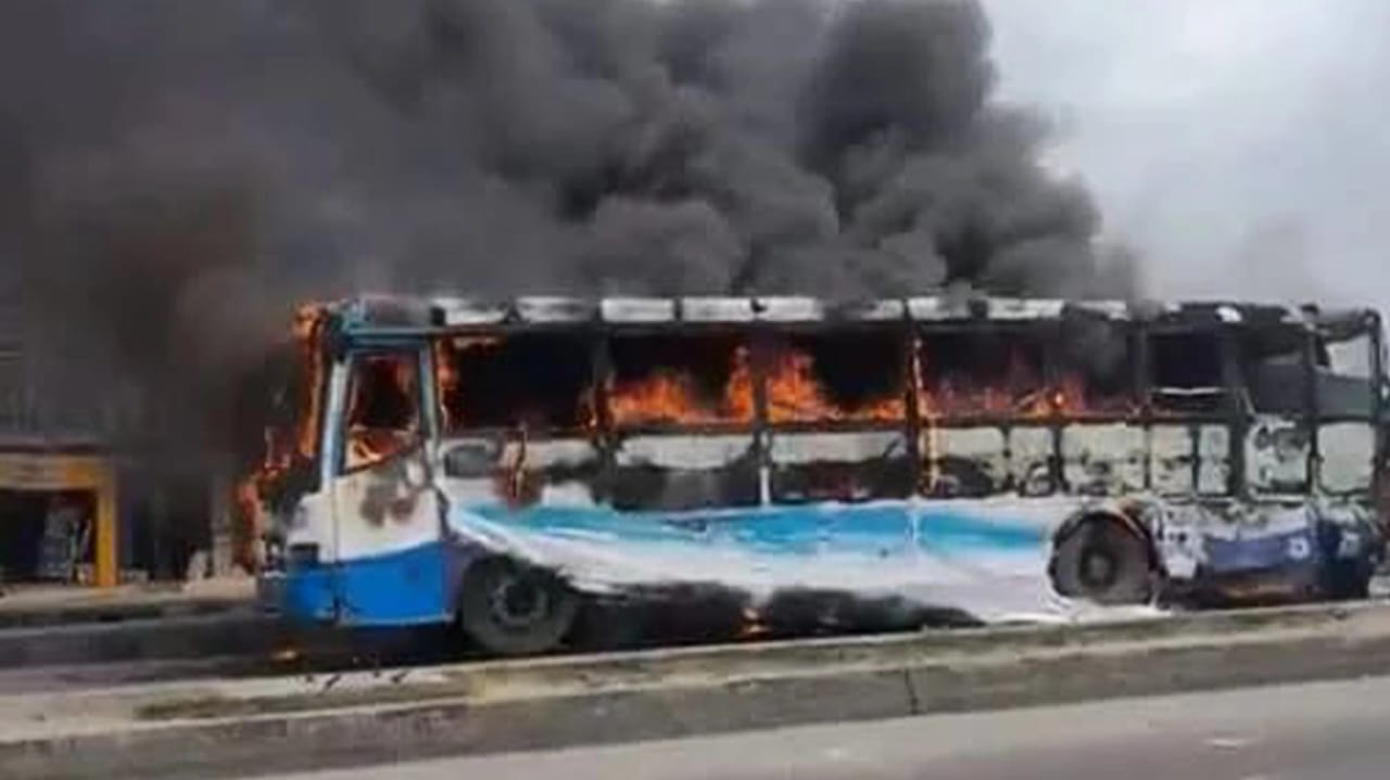 Lagos Mob Sets BRT Bus Ablaze After Fatal Crash, Driver Rescued