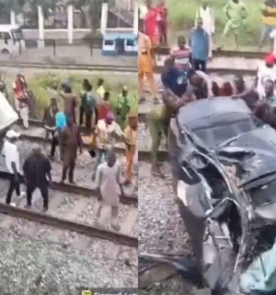 Lagos Train Crash: Panic as Train Smashes Honda Car at PWD Crossing, Many Feared Dead