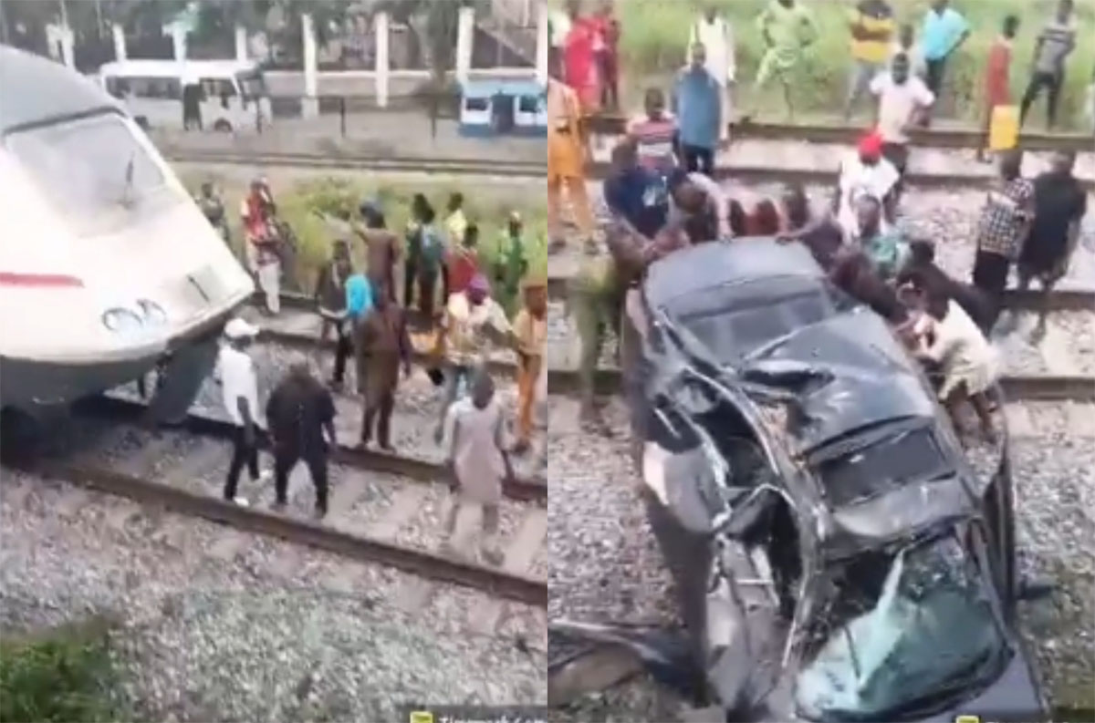 Lagos Train Crash: Panic as Train Smashes Honda Car at PWD Crossing, Many Feared Dead